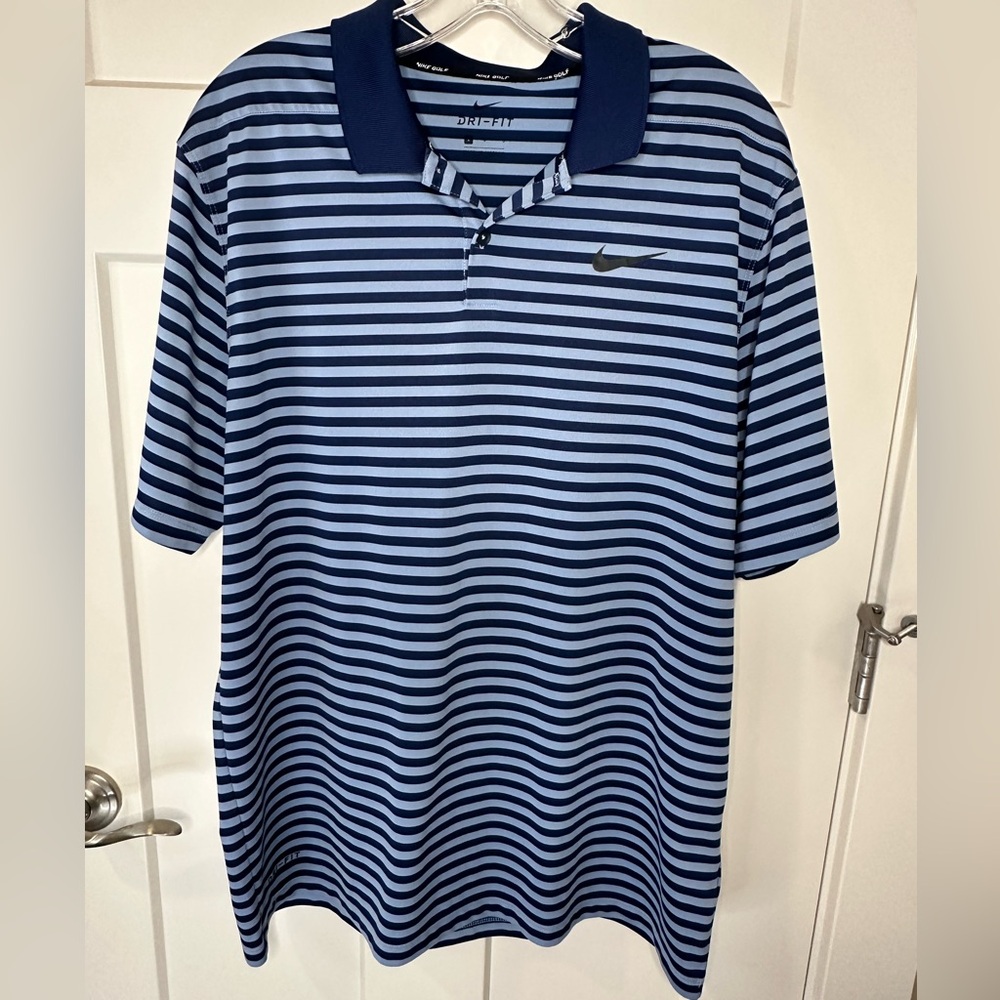 Nike Golf Dri-FIT Men’s L Blue/Navy‎ Striped Performance Polo Swoosh